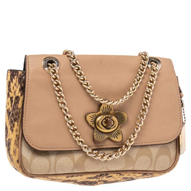 مملوكة مسبقًا Coach Multicolor Signature Canvas, Snakeskin Embossed Leather, And Leather Mini Cassidy Shoulder Bag
