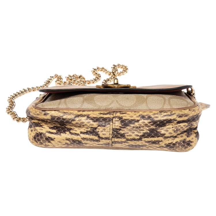 مملوكة مسبقًا Coach Multicolor Signature Canvas, Snakeskin Embossed Leather, And Leather Mini Cassidy Shoulder Bag
