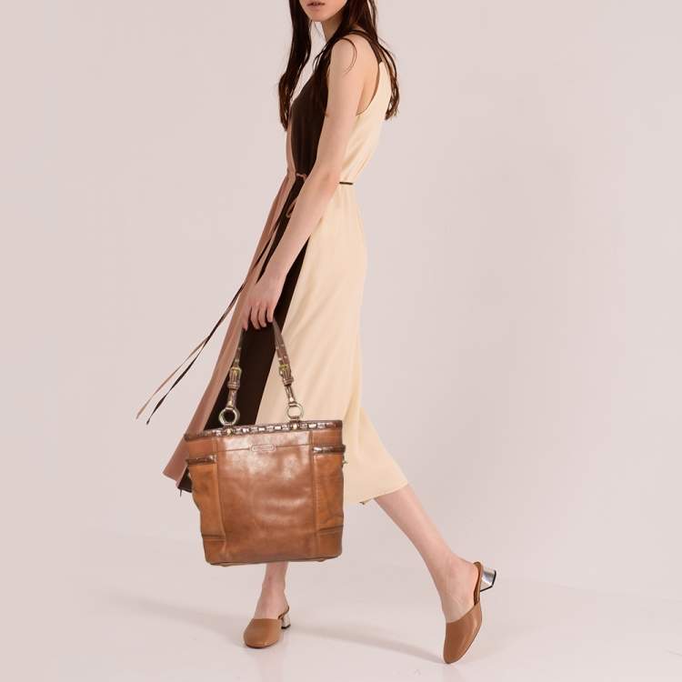 Pre Owned Coach Brown Leather Gallery Laced N/S Tote
