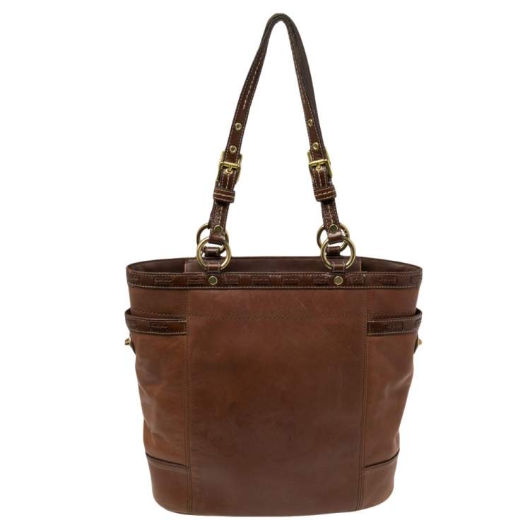Pre Owned Coach Brown Leather Gallery Laced N/S Tote