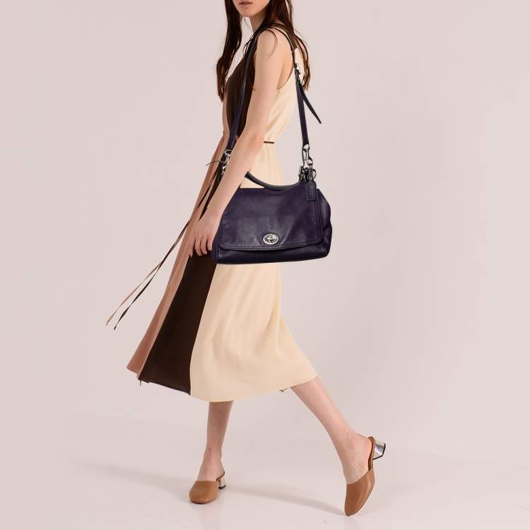 Pre Owned Coach Purple Leather Romy Top Handle Bag