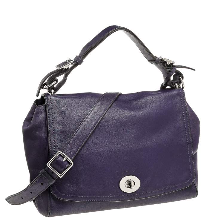 Pre Owned Coach Purple Leather Romy Top Handle Bag