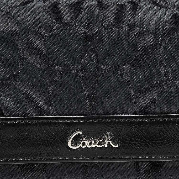 Pre Owned Coach Black Signature Canvas And Leather Continental Wallet
