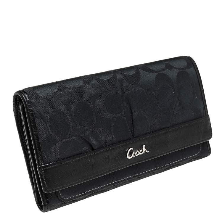Pre Owned Coach Black Signature Canvas And Leather Continental Wallet