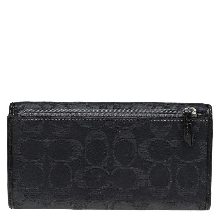 Pre Owned Coach Black Signature Canvas And Leather Continental Wallet
