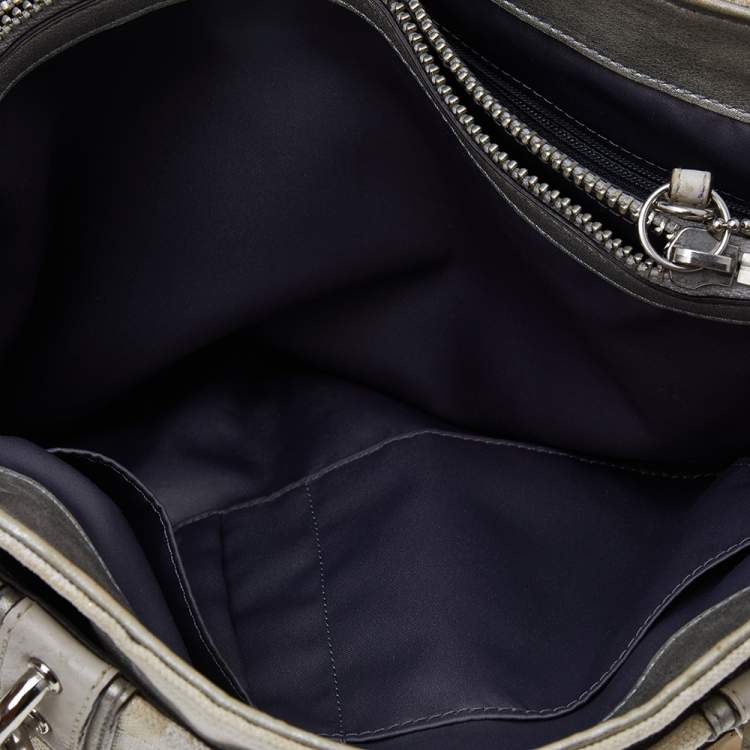 Pre Owned Coach White/Yellow Canvas And Patent Leather Satchel