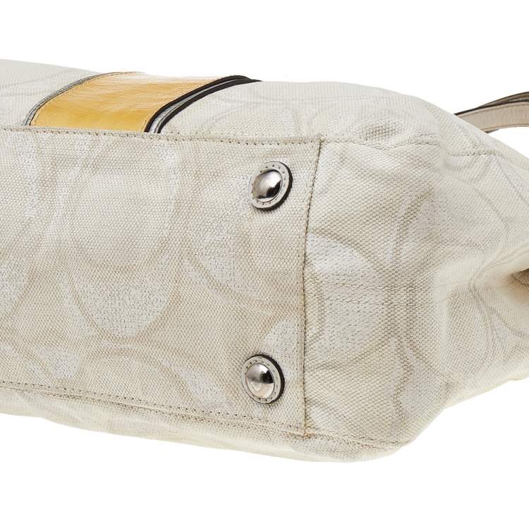 Pre Owned Coach White/Yellow Canvas And Patent Leather Satchel