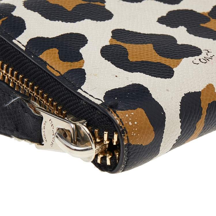 Pre Owned Coach Multicolor Leopard Print Leather Zip Around Wallet