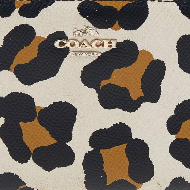Pre Owned Coach Multicolor Leopard Print Leather Zip Around Wallet