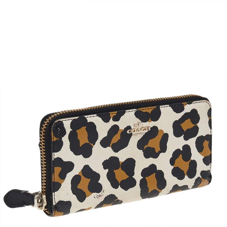 Pre Owned Coach Multicolor Leopard Print Leather Zip Around Wallet