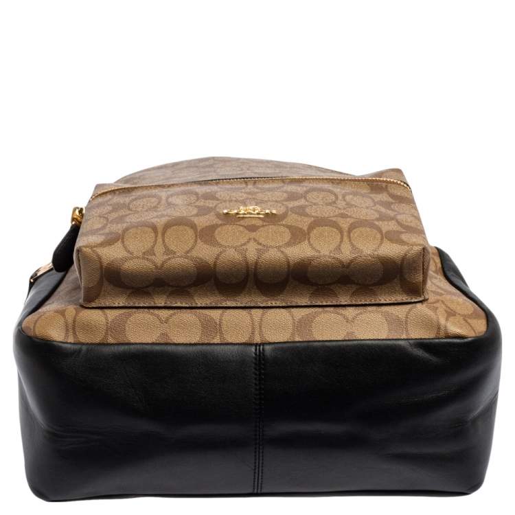 Pre Owned Coach Black/Beige Signature Coated Canvas and Leather Charlie Backpack