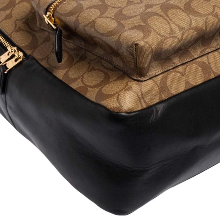 Pre Owned Coach Black/Beige Signature Coated Canvas and Leather Charlie Backpack