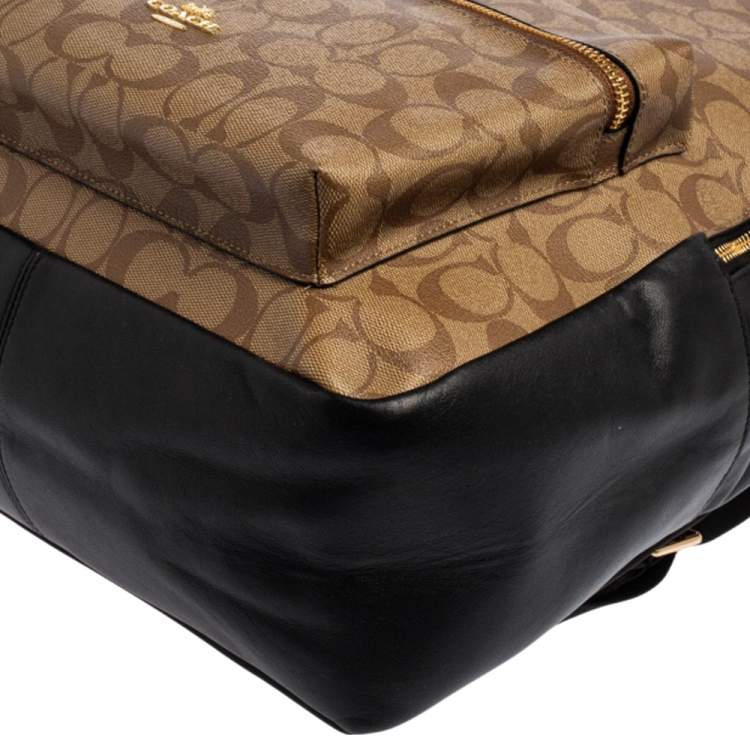 Pre Owned Coach Black/Beige Signature Coated Canvas and Leather Charlie Backpack