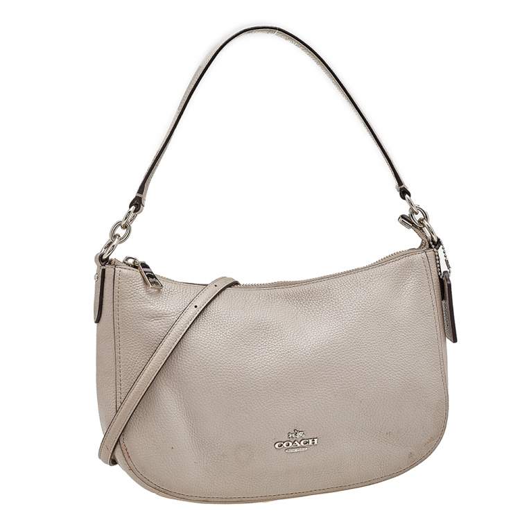 Pre Owned Coach Grey Leather Shoulder Bag