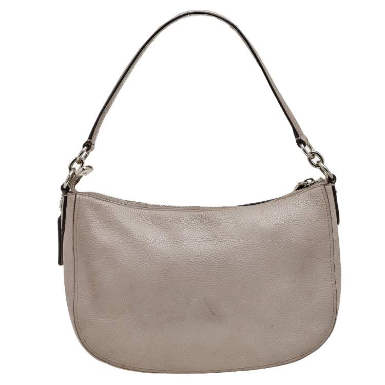 Pre Owned Coach Grey Leather Shoulder Bag