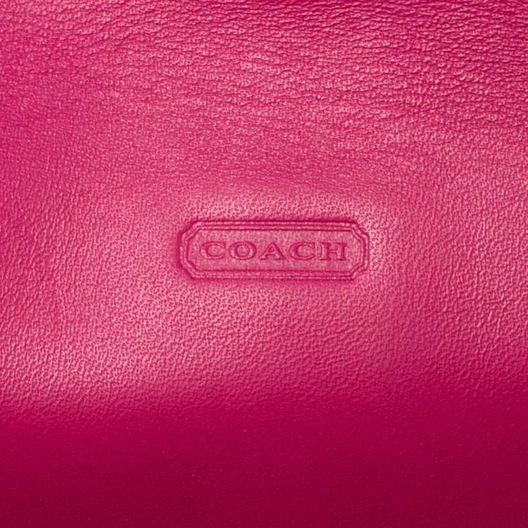 Pre Owned Coach Pink/Beige Signature Canvas and Leather Flap Continental Wallet