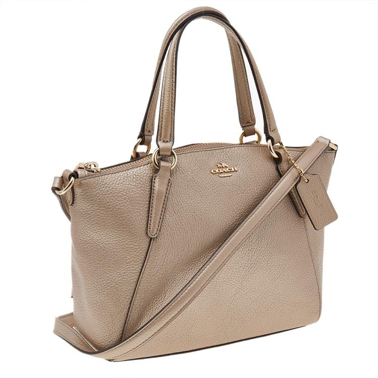 Pre Owned Coach Metallic Beige Leather Small Tote