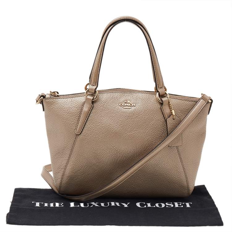 Pre Owned Coach Metallic Beige Leather Small Tote