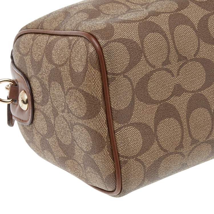 Pre Owned Coach Brown/Beige Signature Coated Canvas And Leather Carryall Boston Bag