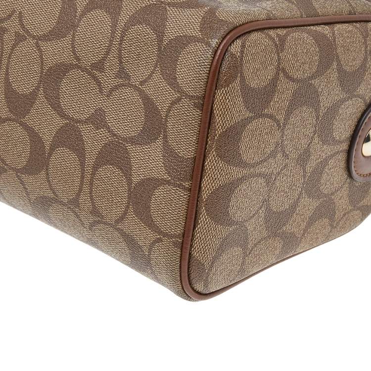 Pre Owned Coach Brown/Beige Signature Coated Canvas And Leather Carryall Boston Bag