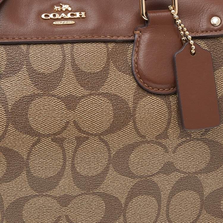 Pre Owned Coach Brown/Beige Signature Coated Canvas And Leather Carryall Boston Bag