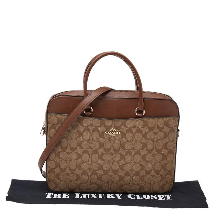 Pre Owned Coach Brown/Beige Signature Coated Canvas And Leather Laptop Bag