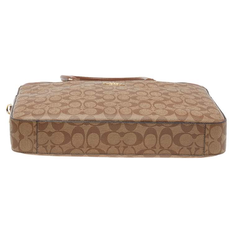 Pre Owned Coach Brown/Beige Signature Coated Canvas And Leather Laptop Bag