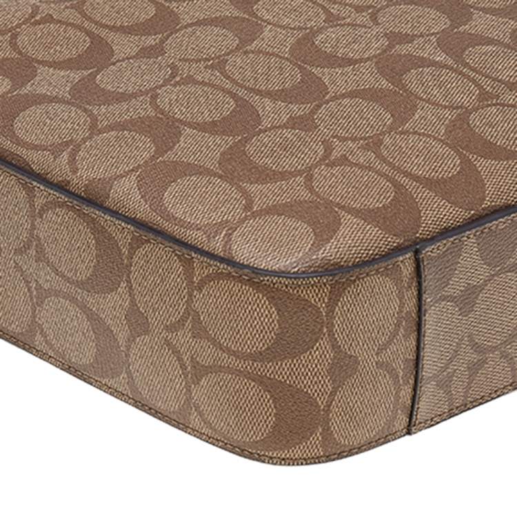 Pre Owned Coach Brown/Beige Signature Coated Canvas And Leather Laptop Bag