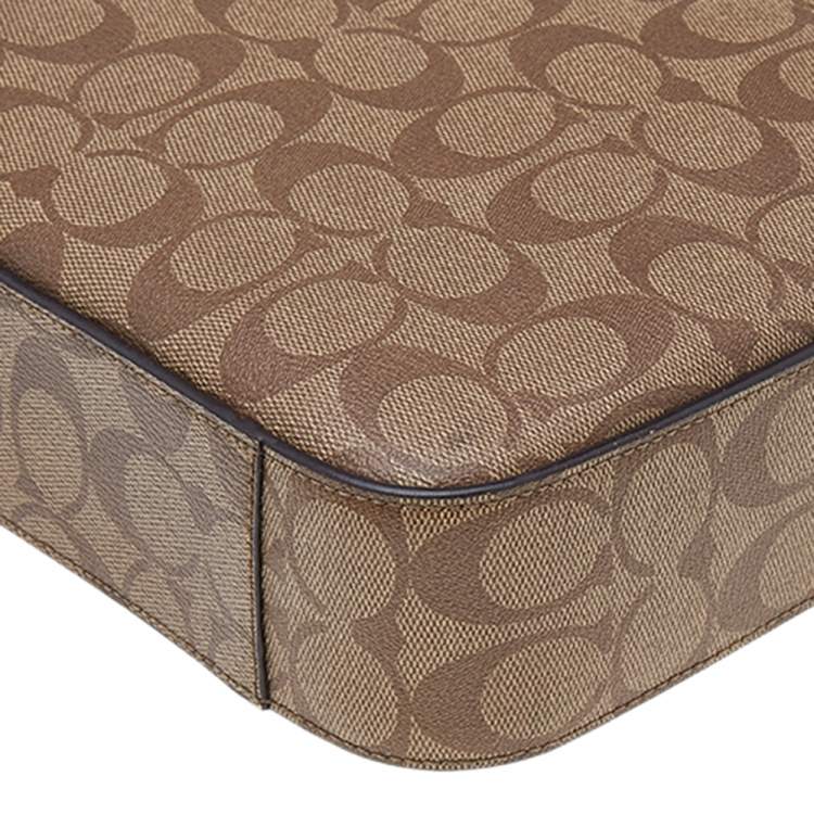 Pre Owned Coach Brown/Beige Signature Coated Canvas And Leather Laptop Bag