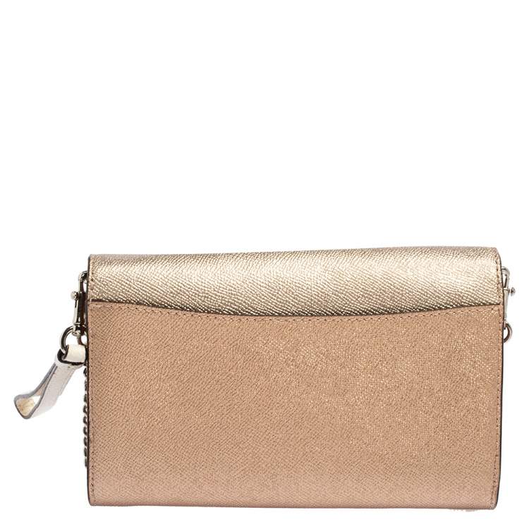 مملوكة مسبقًا Coach Metallic Rose-Gold, Gold Leather Wallet on Chain 