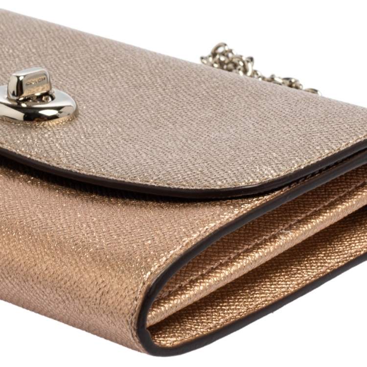 مملوكة مسبقًا Coach Metallic Rose-Gold, Gold Leather Wallet on Chain 