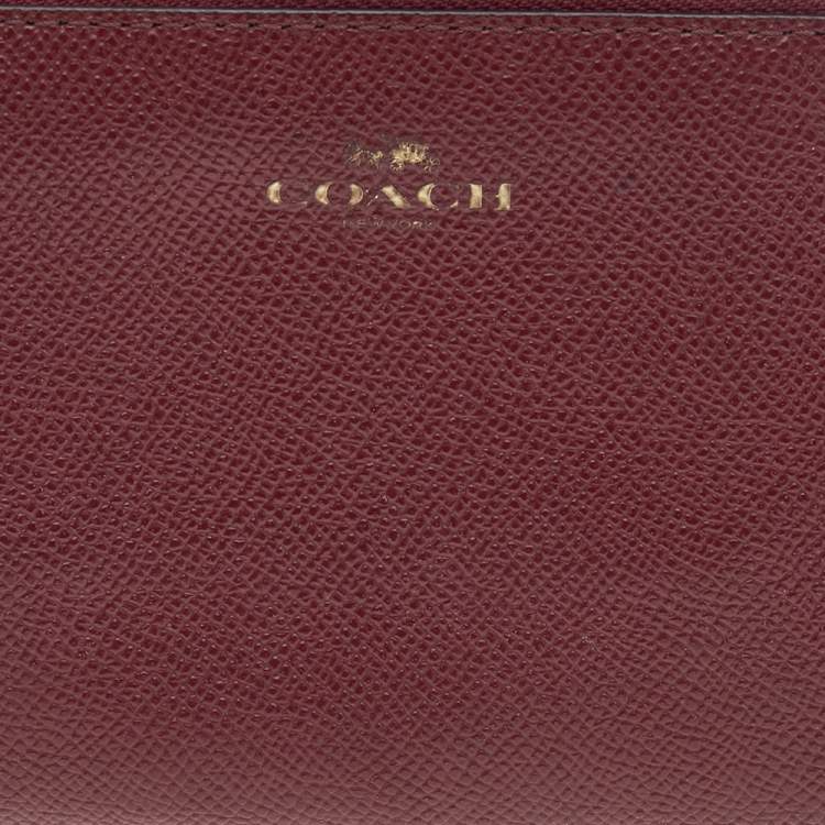 Pre Owned Coach Burgundy Leather Card Case Wristlet