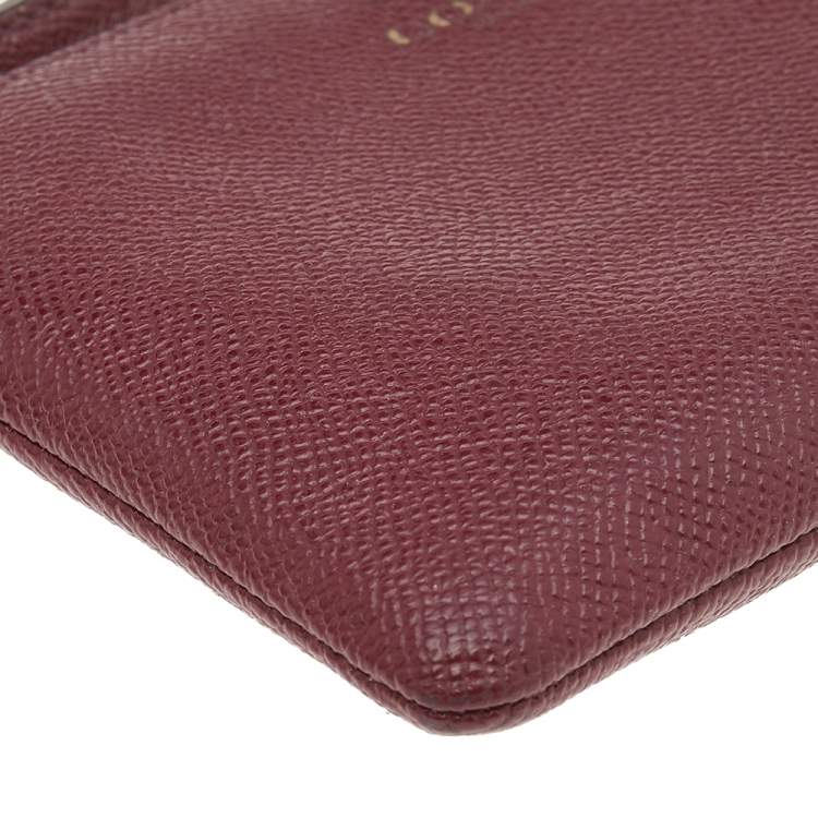 Pre Owned Coach Burgundy Leather Card Case Wristlet