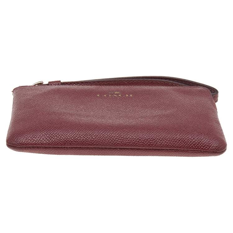 Pre Owned Coach Burgundy Leather Card Case Wristlet