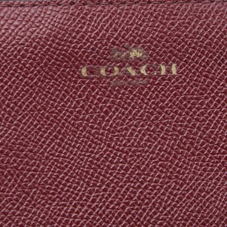 Pre Owned Coach Burgundy Leather Card Case Wristlet