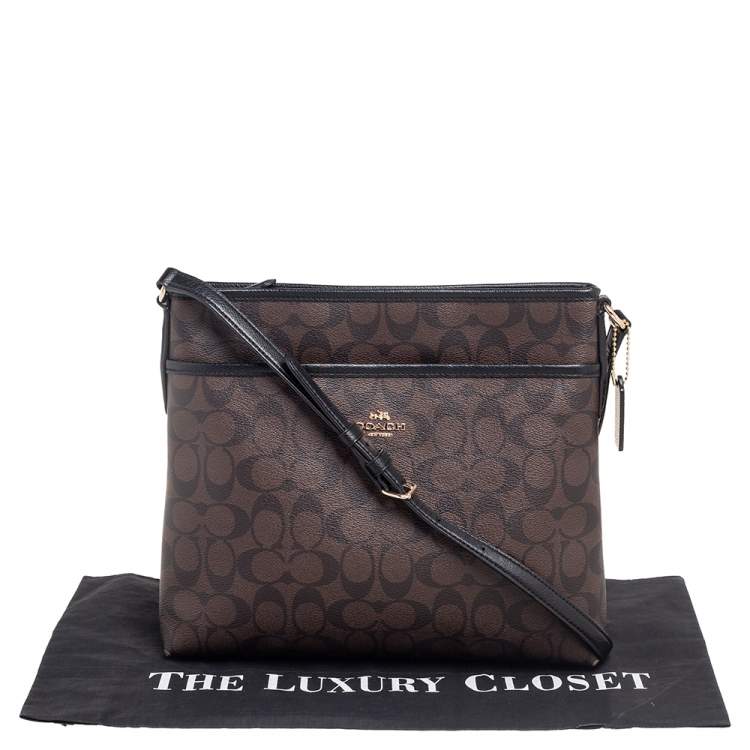 Pre Owned Coach Black/Brown Signature Coated Canvas and Leather Trim Messenger Bag