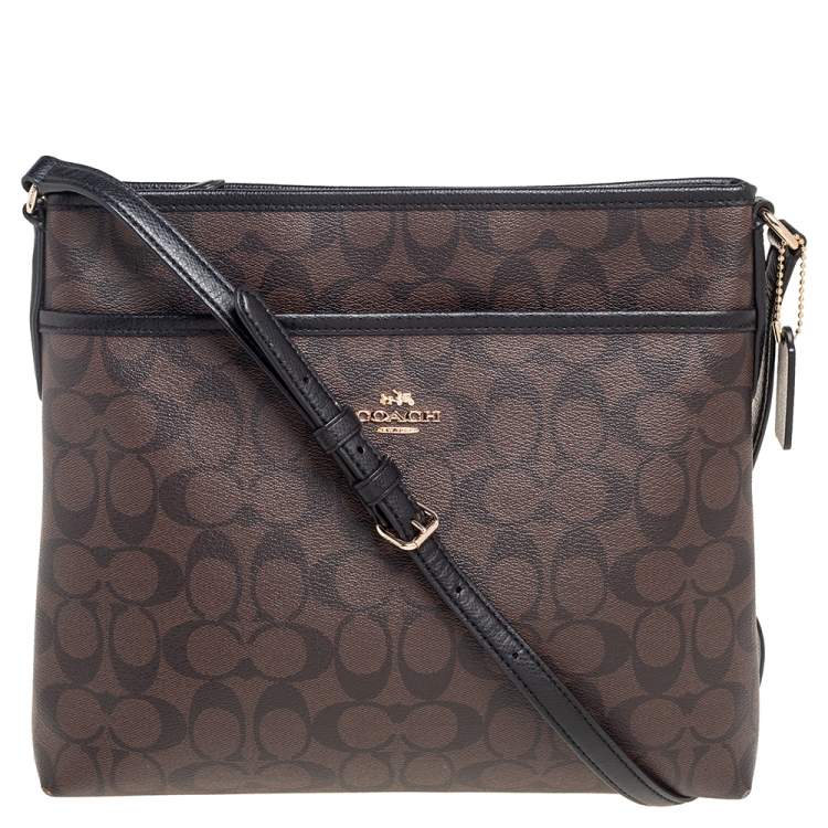 Coach Black/Brown Signature Coated Canvas and Leather Trim Messenger ...