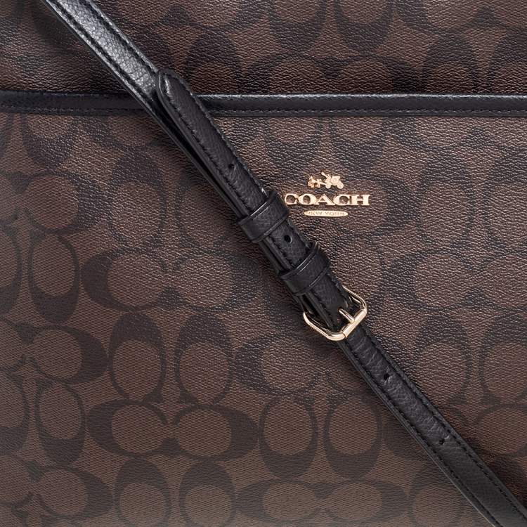 Pre Owned Coach Black/Brown Signature Coated Canvas and Leather Trim Messenger Bag