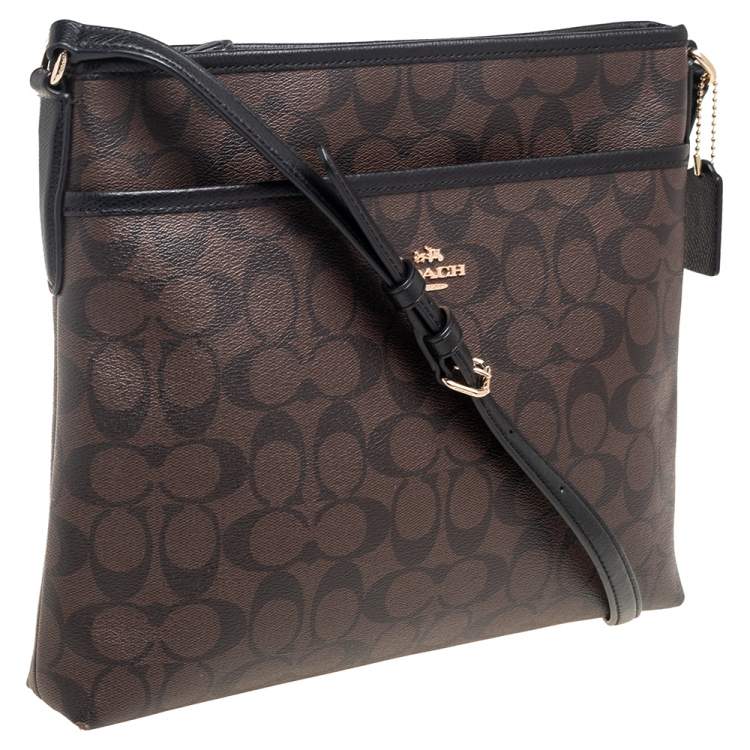 Pre Owned Coach Black/Brown Signature Coated Canvas and Leather Trim Messenger Bag