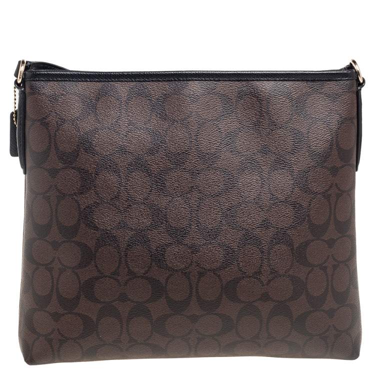 Pre Owned Coach Black/Brown Signature Coated Canvas and Leather Trim Messenger Bag
