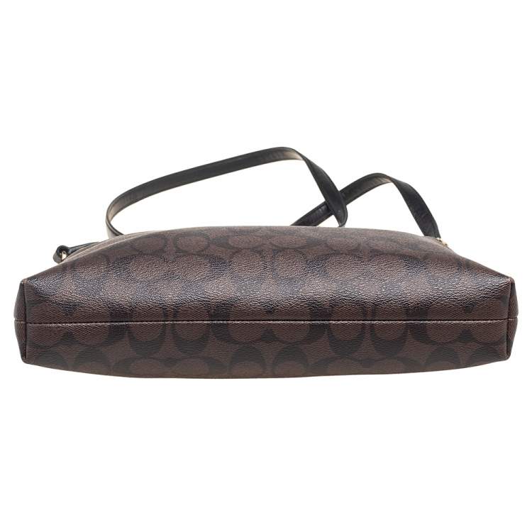 Pre Owned Coach Black/Brown Signature Coated Canvas and Leather Trim Messenger Bag