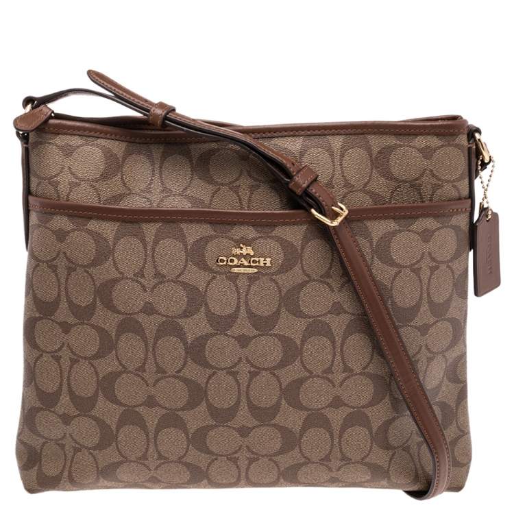 Pre Owned Coach Brown Signature Coated Canvas and Leather Trim Messenger Bag