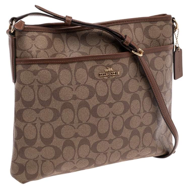 Pre Owned Coach Brown Signature Coated Canvas and Leather Trim Messenger Bag