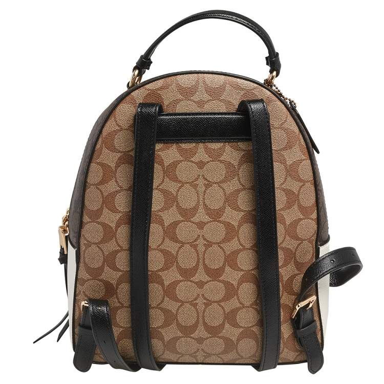 Pre Owned Coach Brown/White Signature Coated Canvas and Leather Jordyn Backpack