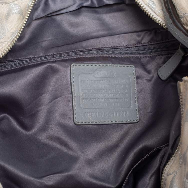 Pre Owned Coach Metallic Grey/Silver Signature Canvas and Patent Leather Tote