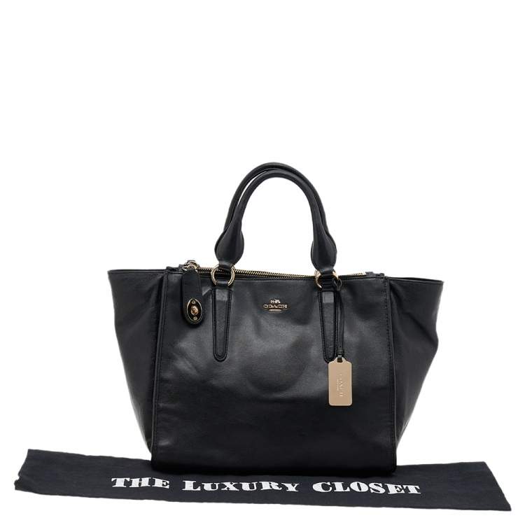 Pre Owned Coach Black Leather Crosby Carryall Double Zip Tote