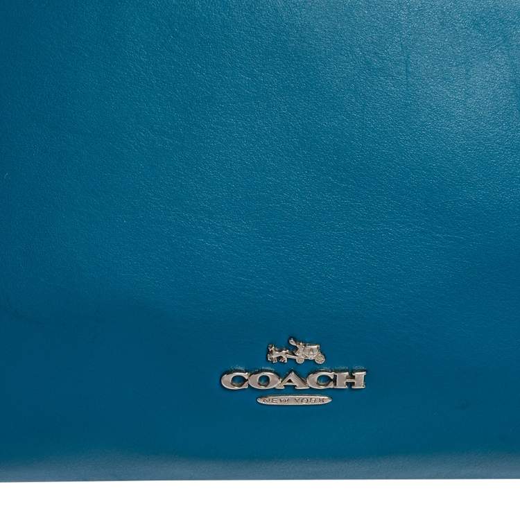 Pre Owned Coach Teal Blue Leather Crosby Double Zip Crossbody Bag