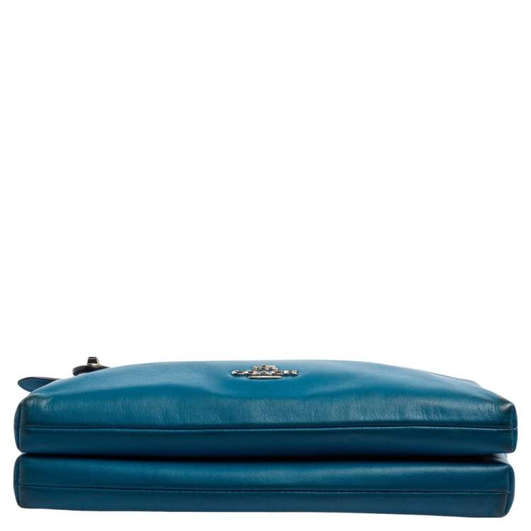 Pre Owned Coach Teal Blue Leather Crosby Double Zip Crossbody Bag