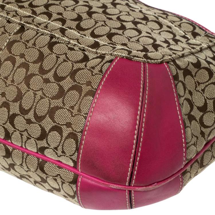 مملوكة مسبقًا Coach Pink/Beige Signature Canvas and Leather Zip Hobo