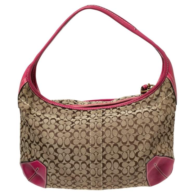 مملوكة مسبقًا Coach Pink/Beige Signature Canvas and Leather Zip Hobo